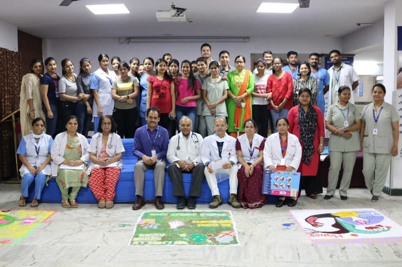 Occasion of hand hygiene day Jaipur Golden hospital organized Rangoli competition.